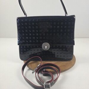 Arcadia Satchel Bag Womens Small Black Patent Leather Monogram Top Handle Italy